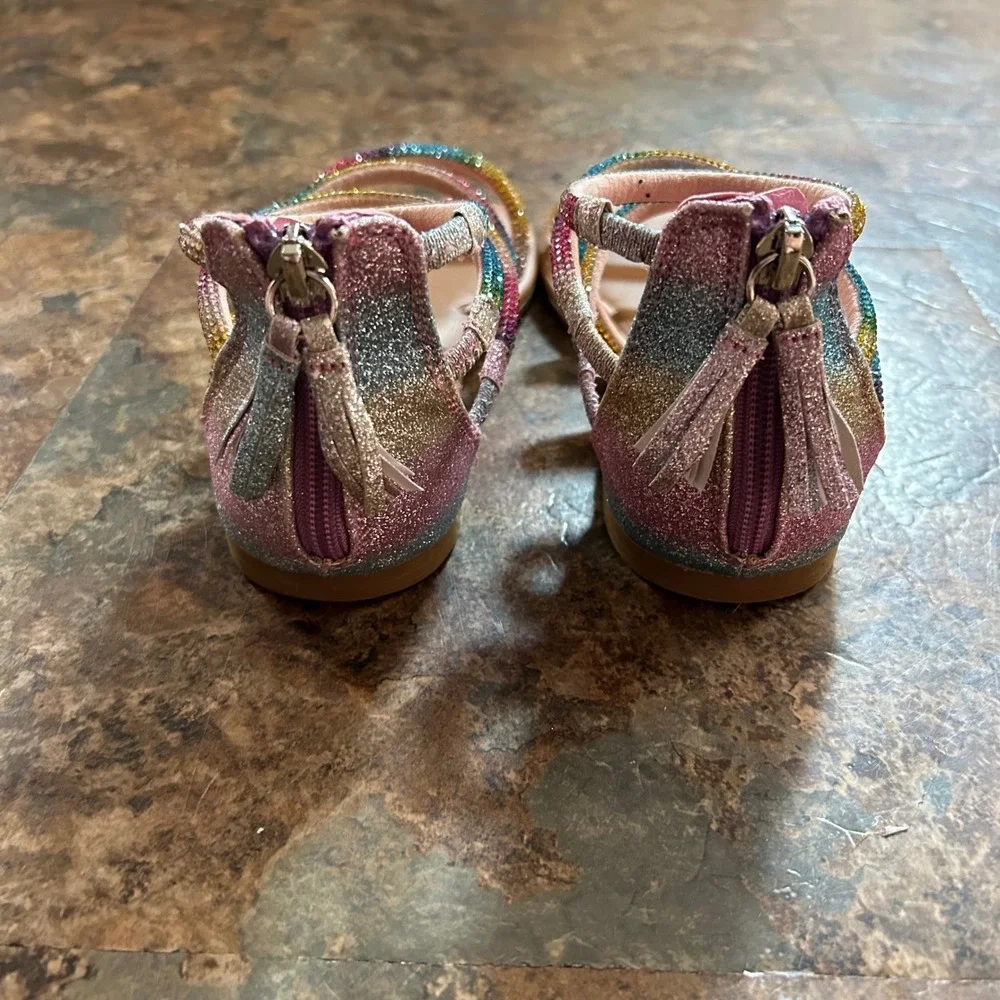Steve Madden Sandals Girls Size 2 Rainbow Sparkly Open Toe Shoes Tassel